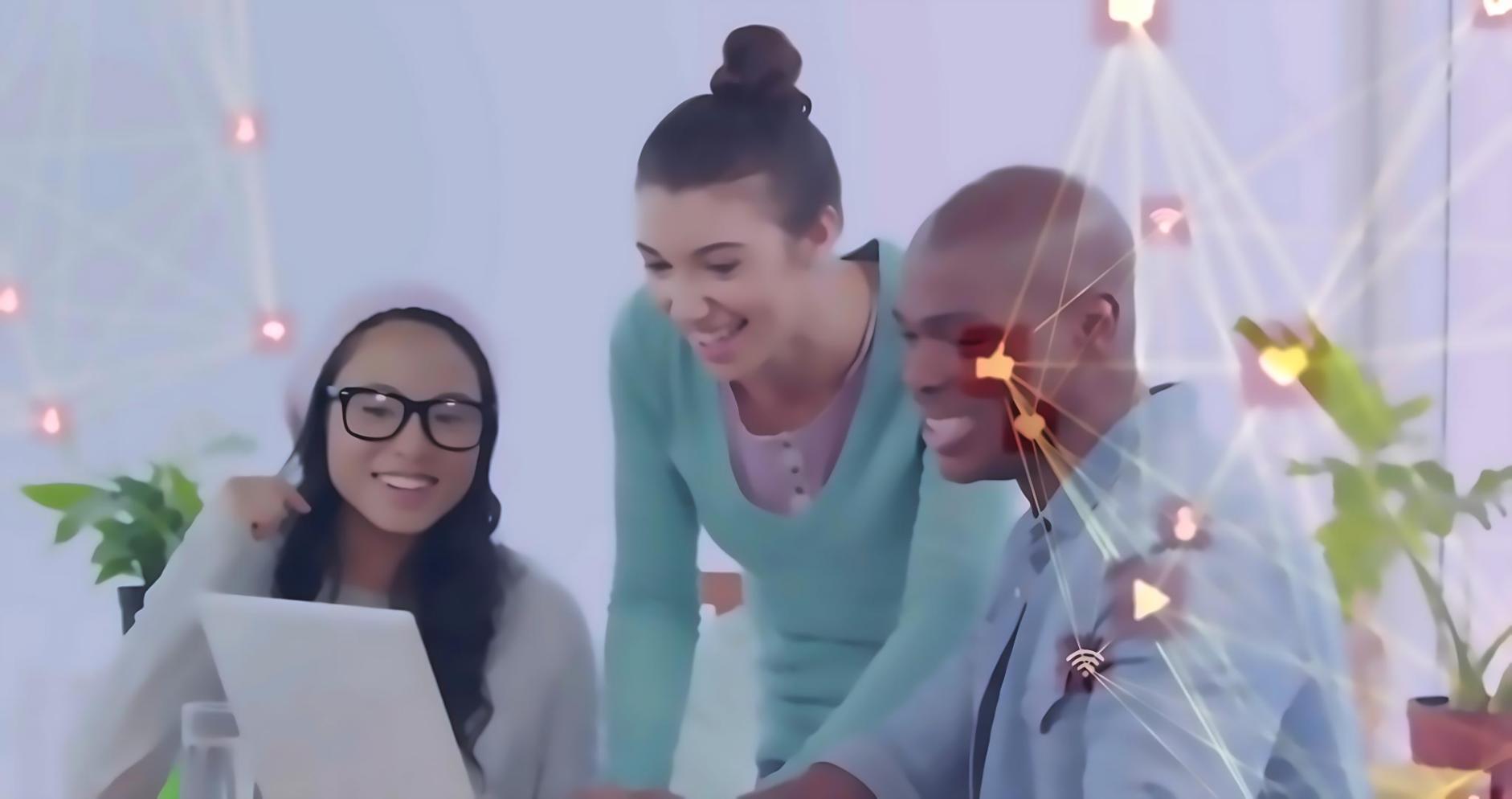 Web3 development team working on blockchain project with multiple monitors showing code and network diagrams